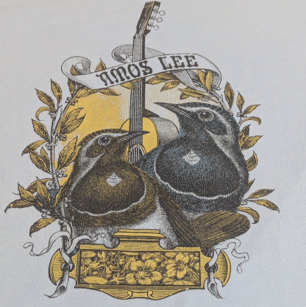 Amos Lee Concert Cap Sleeve Tee Featuring Birds and Guitar Neck XL
